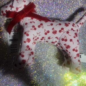 Victoria's Secret Cherry Print Plush Dog with Red Bow